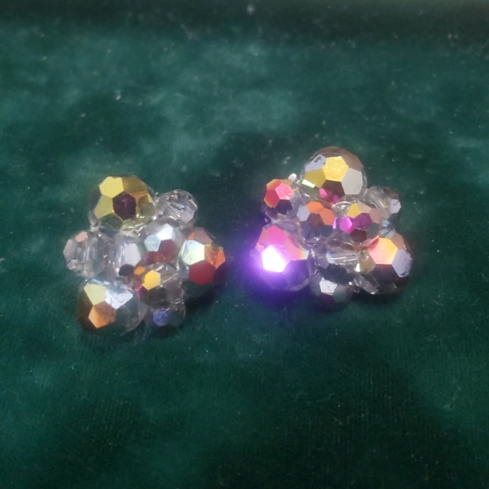 Vintage Aurora borealis, cluster clip earrings